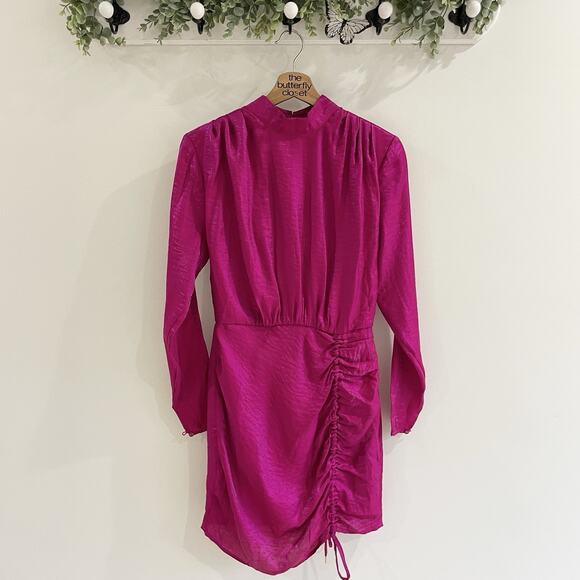 Finders Keepers Yasmine long sleeve mini dress in fuchsia Open Back Size 4 - Picture 2 of 6